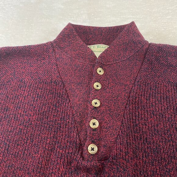 Vintage LL Bean Sweater Men's XL Fisherman 5 Button Henley Hethered Red Knit USA - Picture 3 of 10